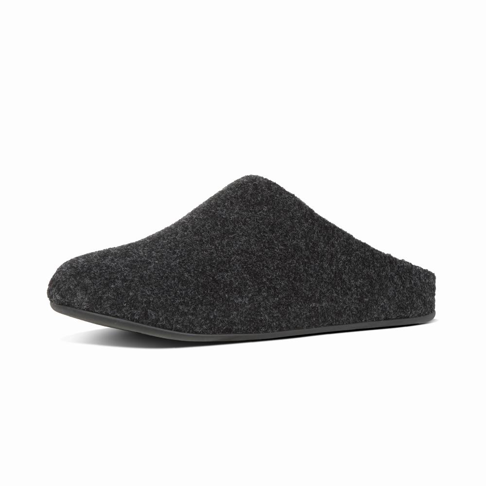 Men's Fitflop SHOVE Felt Slippers Black | Ireland-24957