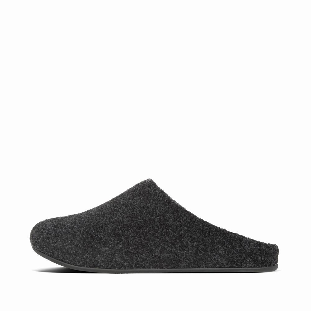 Men\'s Fitflop SHOVE Felt Slippers Black | Ireland-24957