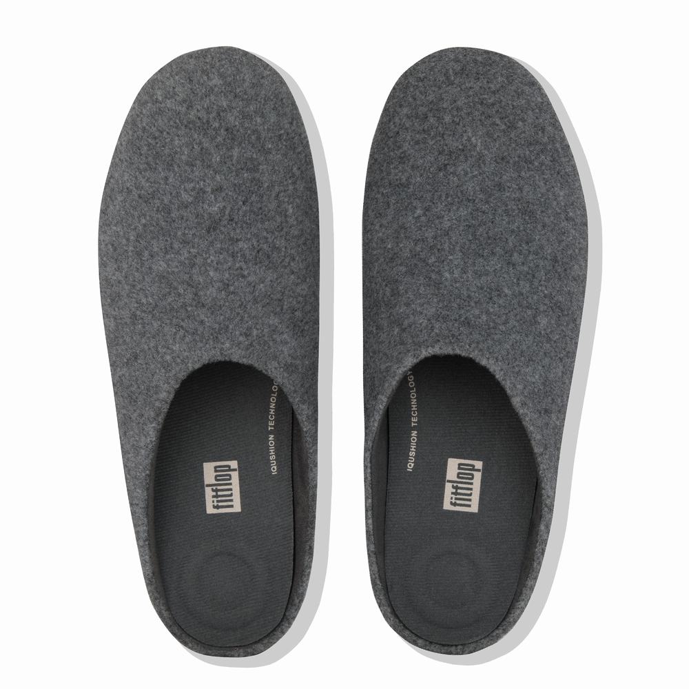 Men's Fitflop SHOVE Felt Slippers Grey | Ireland-02386