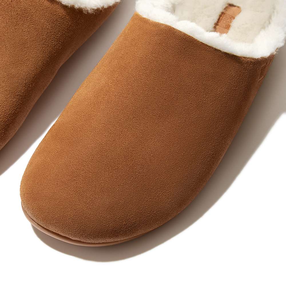 Men's Fitflop SHOVE Shearling-Lined Suede Slippers Light Brown | Ireland-82769