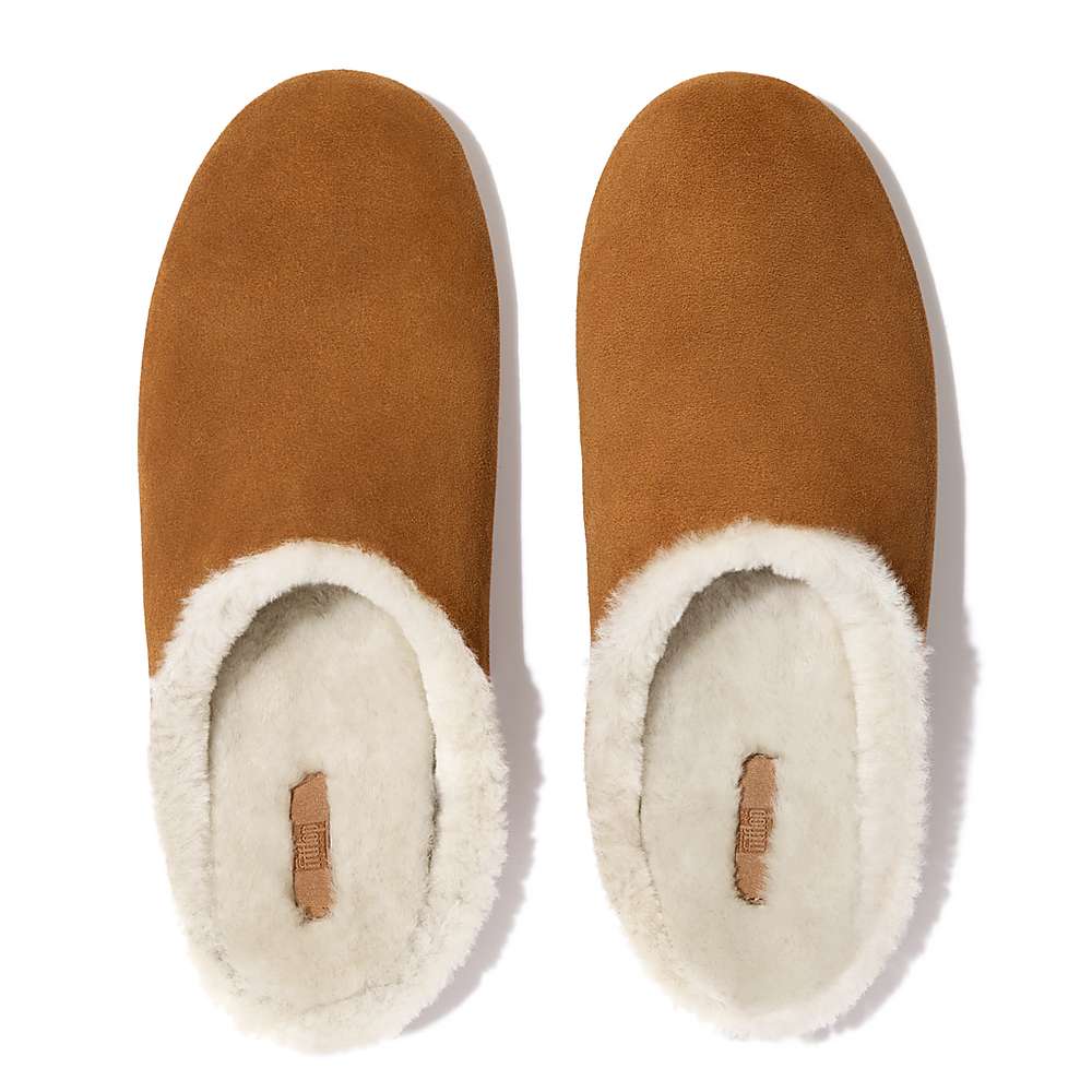 Men's Fitflop SHOVE Shearling-Lined Suede Slippers Light Brown | Ireland-82769