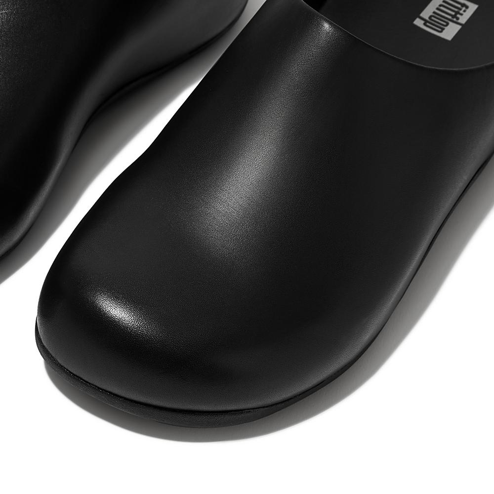 Men's Fitflop SHUV Leather Clogs Black | Ireland-17284