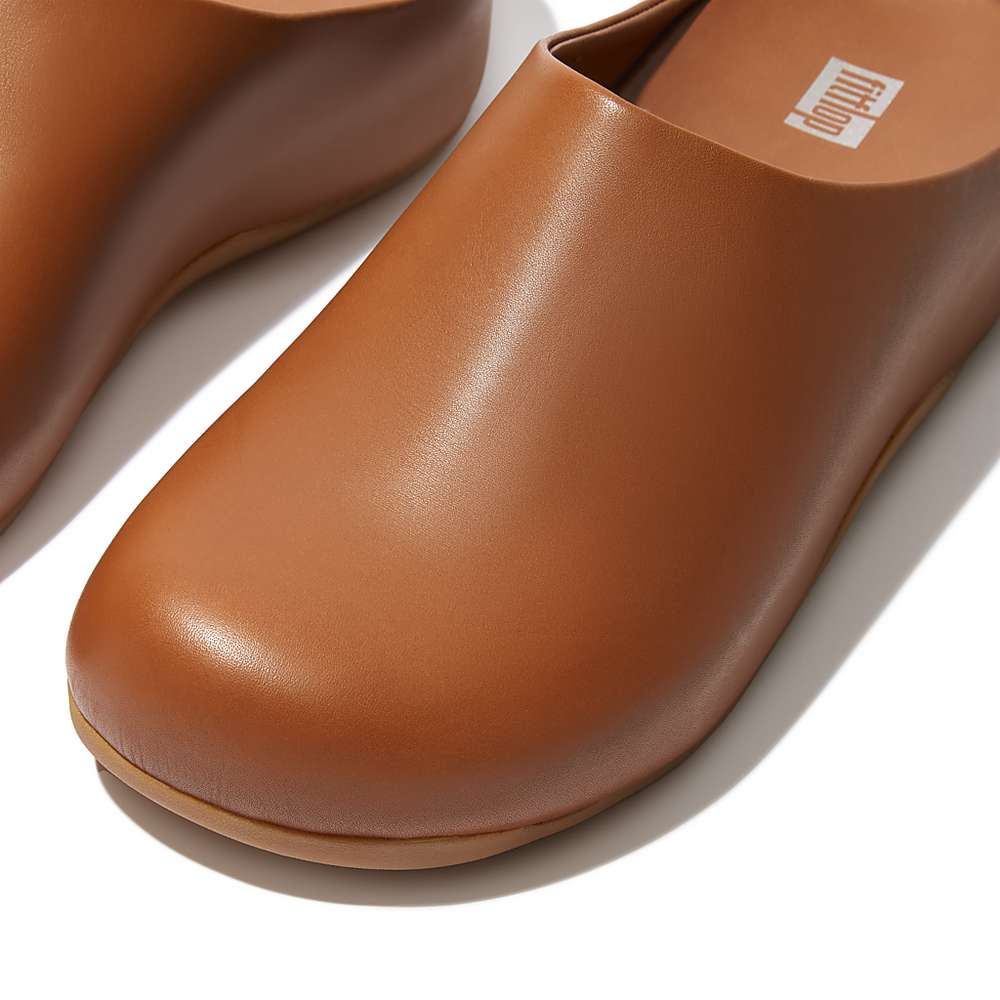 Men's Fitflop SHUV Leather Clogs Light Brown | Ireland-86735