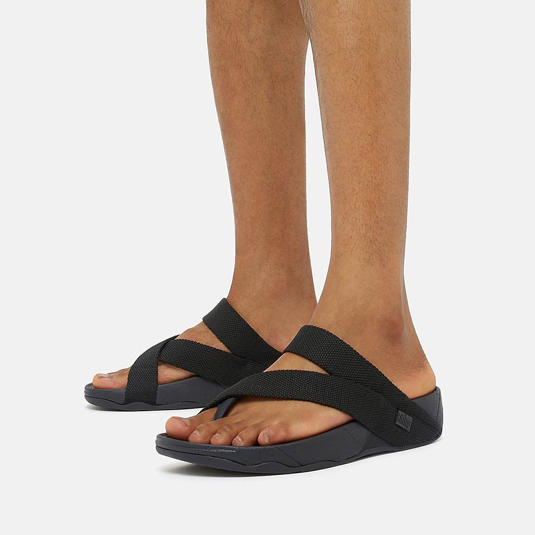 Men's Fitflop SLING Weave Toe-Post Sandals Black | Ireland-98570