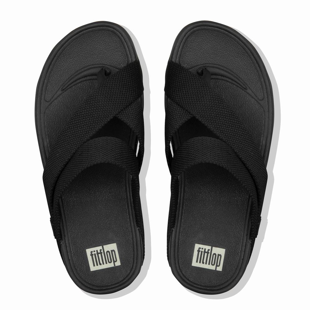 Men's Fitflop SLING Weave Toe-Post Sandals Black | Ireland-98570