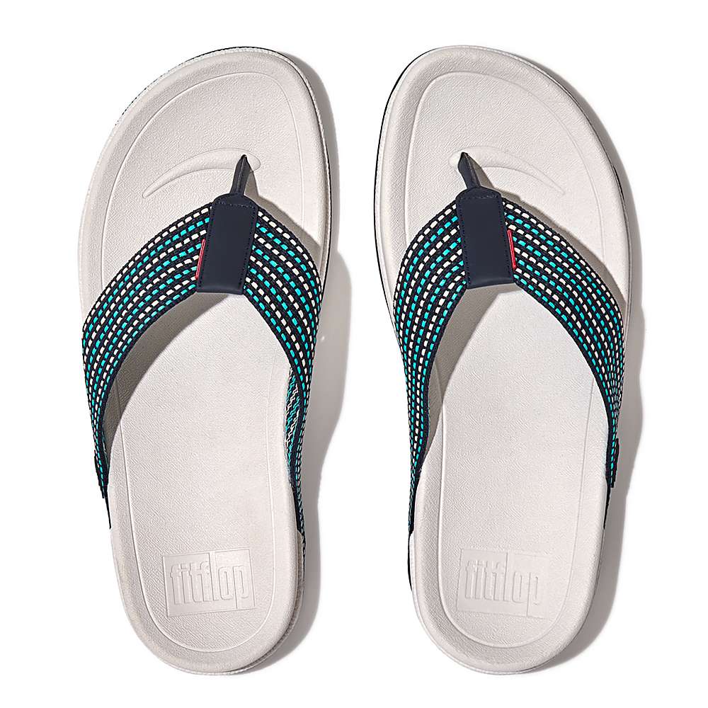 Men's Fitflop SURFER Stripe Toe-Post Sandals Navy/White | Ireland-07586