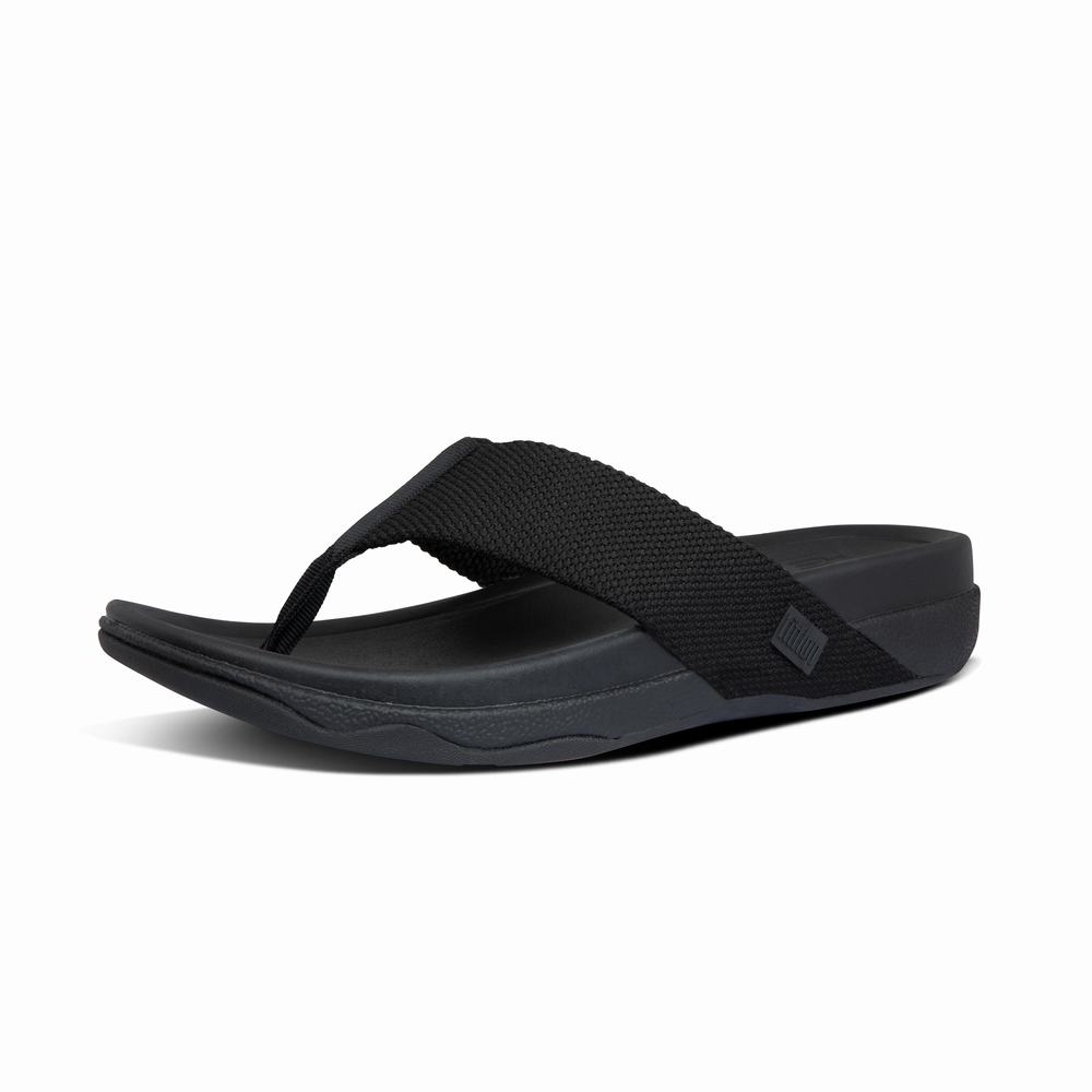 Men's Fitflop SURFER Toe-Post Sandals Black | Ireland-68035