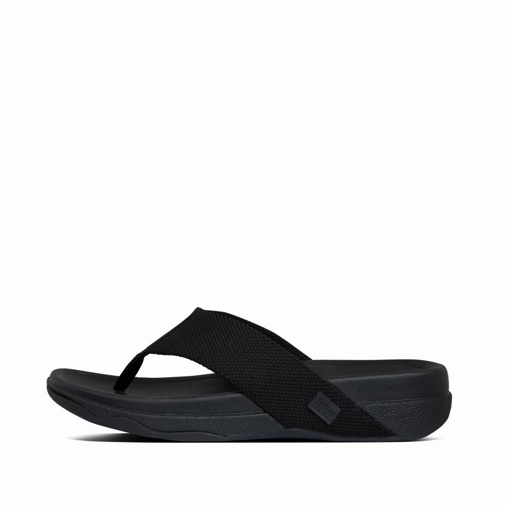 Men\'s Fitflop SURFER Toe-Post Sandals Black | Ireland-68035