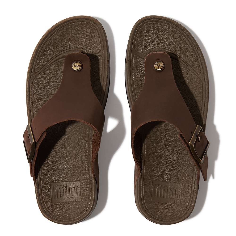 Men's Fitflop TRAKK II Buckle Nubuck Toe-Posts Sandals Brown | Ireland-09157