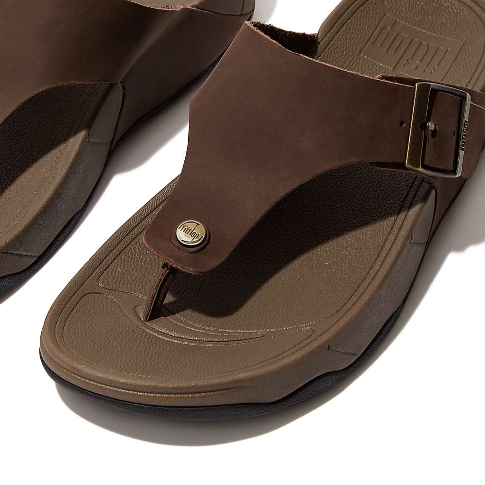 Men's Fitflop TRAKK II Buckle Nubuck Toe-Posts Sandals Brown | Ireland-09157