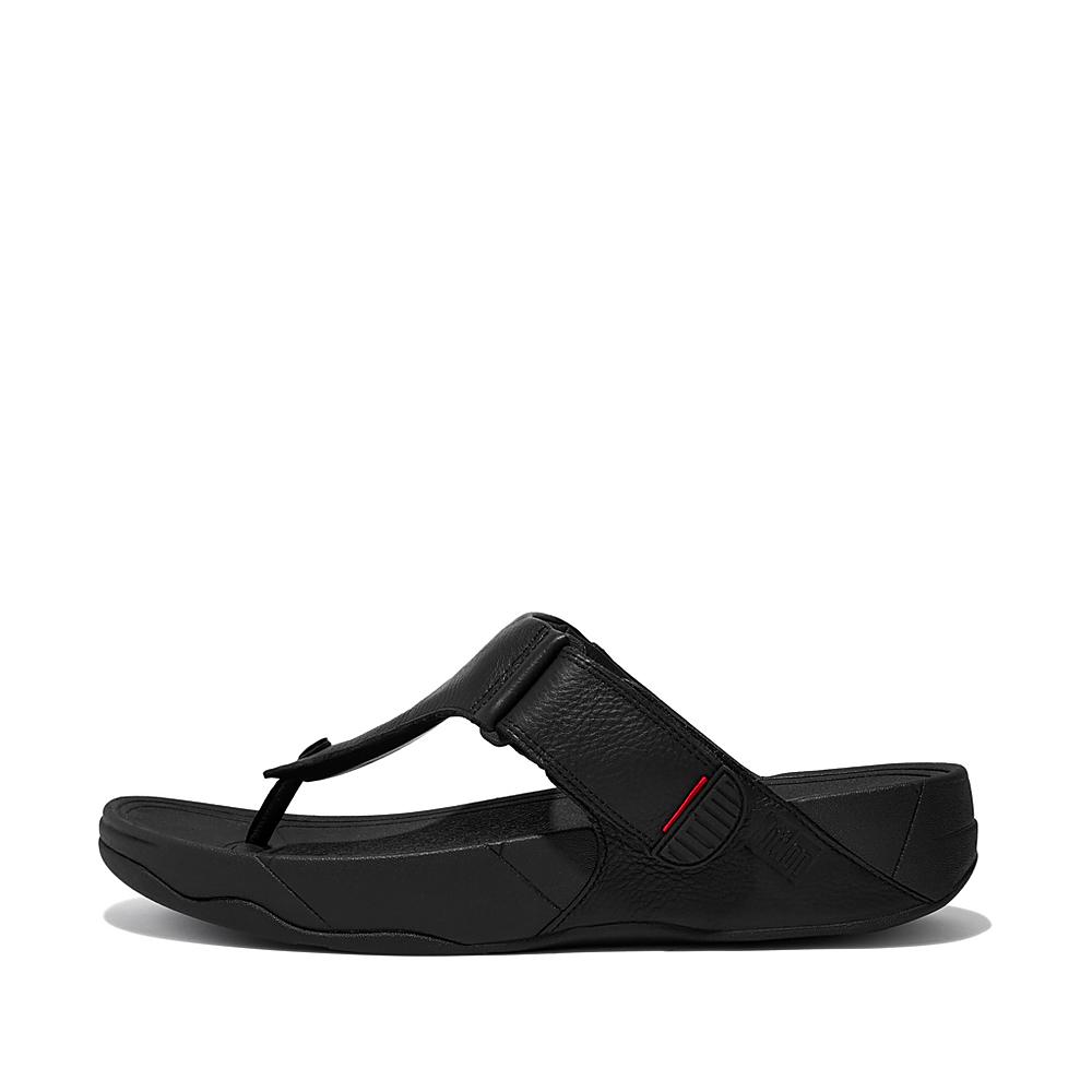 Men\'s Fitflop TRAKK II Leather Toe-Post Sandals Black | Ireland-27048