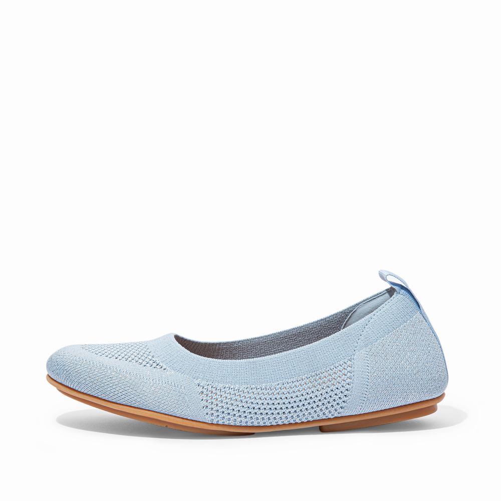 Women\'s Fitflop ALLEGRO Airyknit Ballet Flats Blue/Silver | Ireland-76492