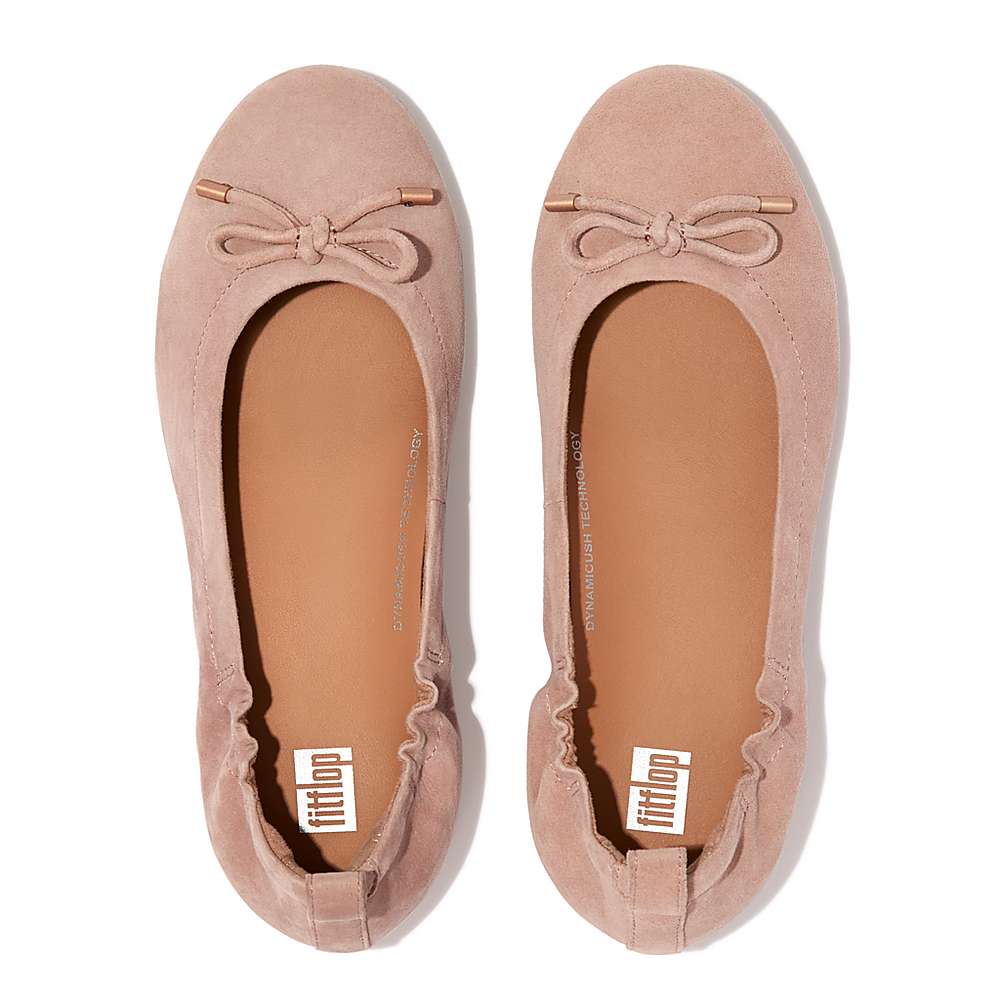 Women's Fitflop ALLEGRO Bow Suede Ballet Flats Beige | Ireland-28157