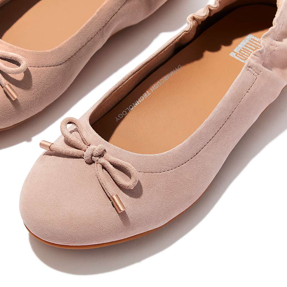 Women's Fitflop ALLEGRO Bow Suede Ballet Flats Beige | Ireland-28157