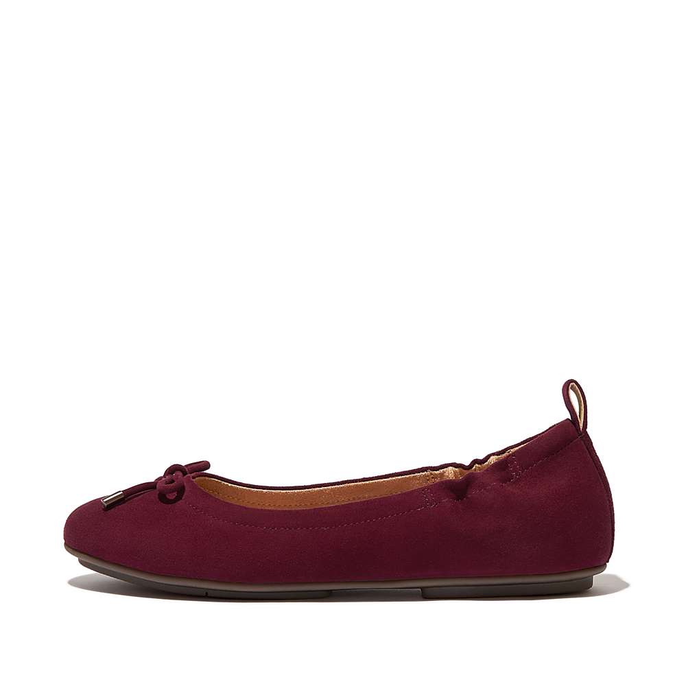 Women\'s Fitflop ALLEGRO Bow Suede Ballet Flats Burgundy | Ireland-84956