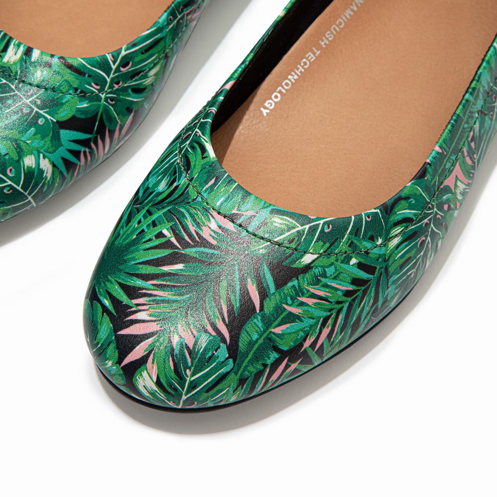 Women's Fitflop ALLEGRO Jungle-Print Soft Leather Ballet Flats Black | Ireland-10379