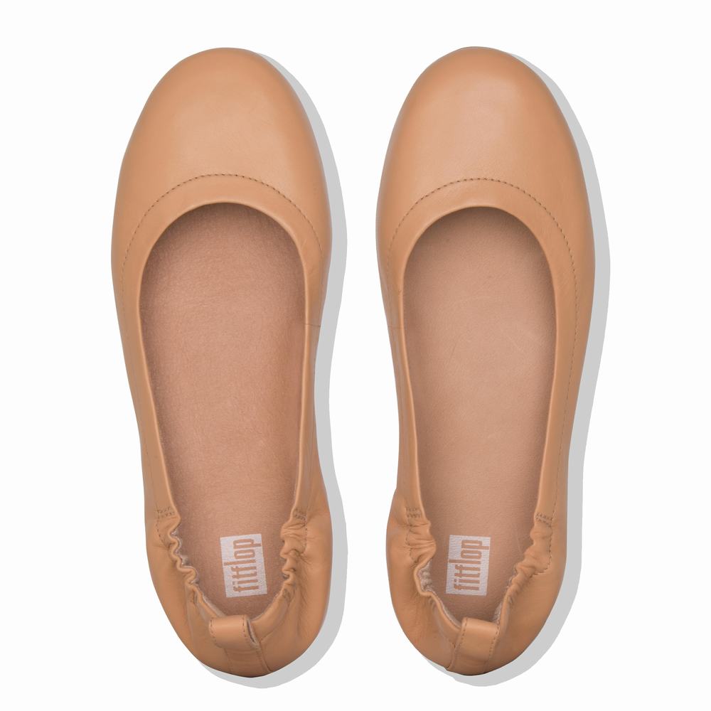 Women's Fitflop ALLEGRO Soft Leather Ballet Flats Brown | Ireland-06354