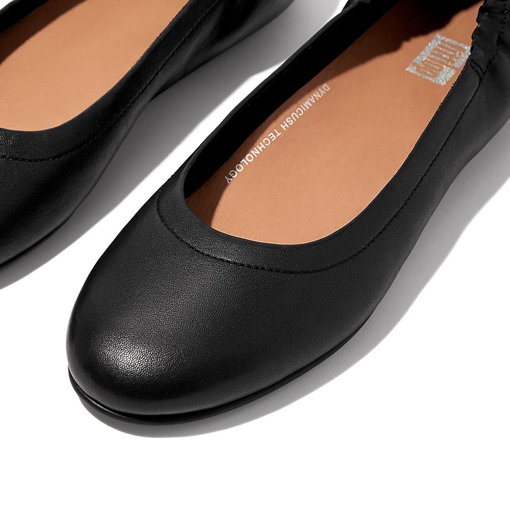 Women's Fitflop ALLEGRO Soft Leather Ballet Flats Black | Ireland-24065