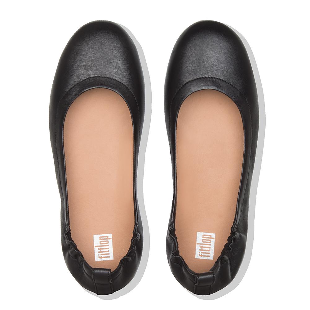 Women's Fitflop ALLEGRO Soft Leather Ballet Flats Black | Ireland-24065