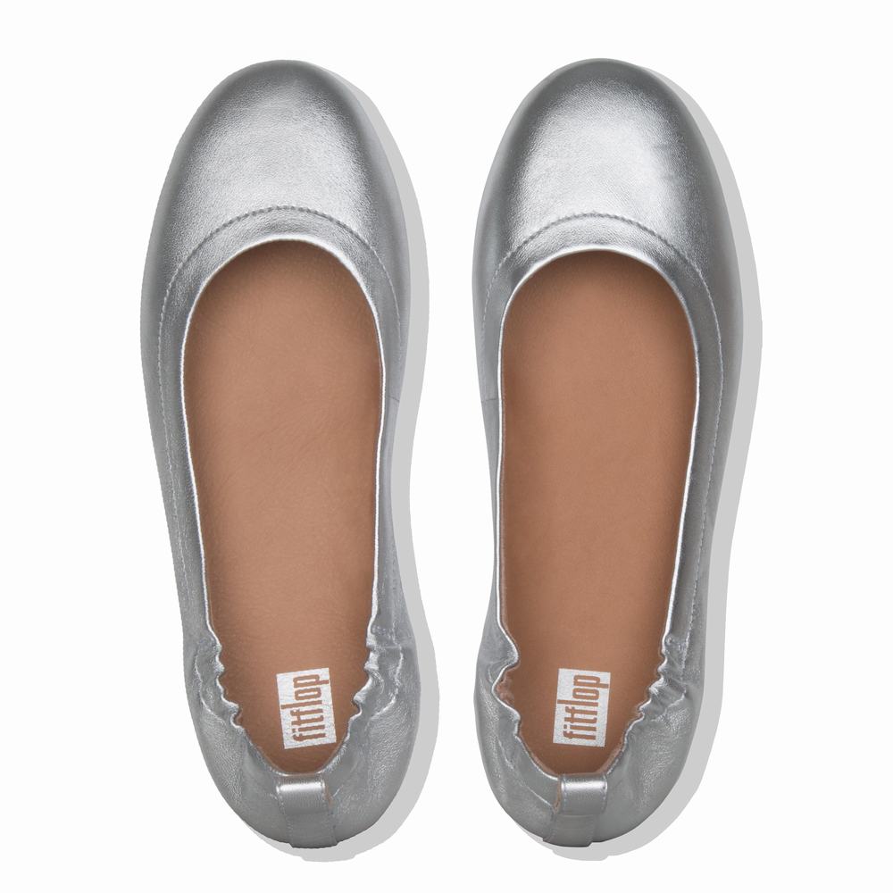 Women's Fitflop ALLEGRO Soft Leather Ballet Flats Silver | Ireland-42607