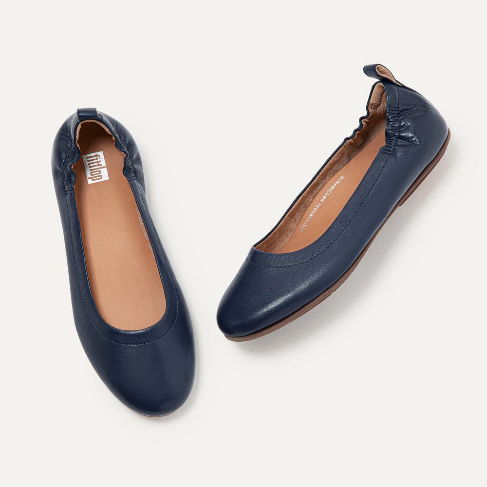 Women's Fitflop ALLEGRO Soft Leather Ballet Flats Navy | Ireland-83521