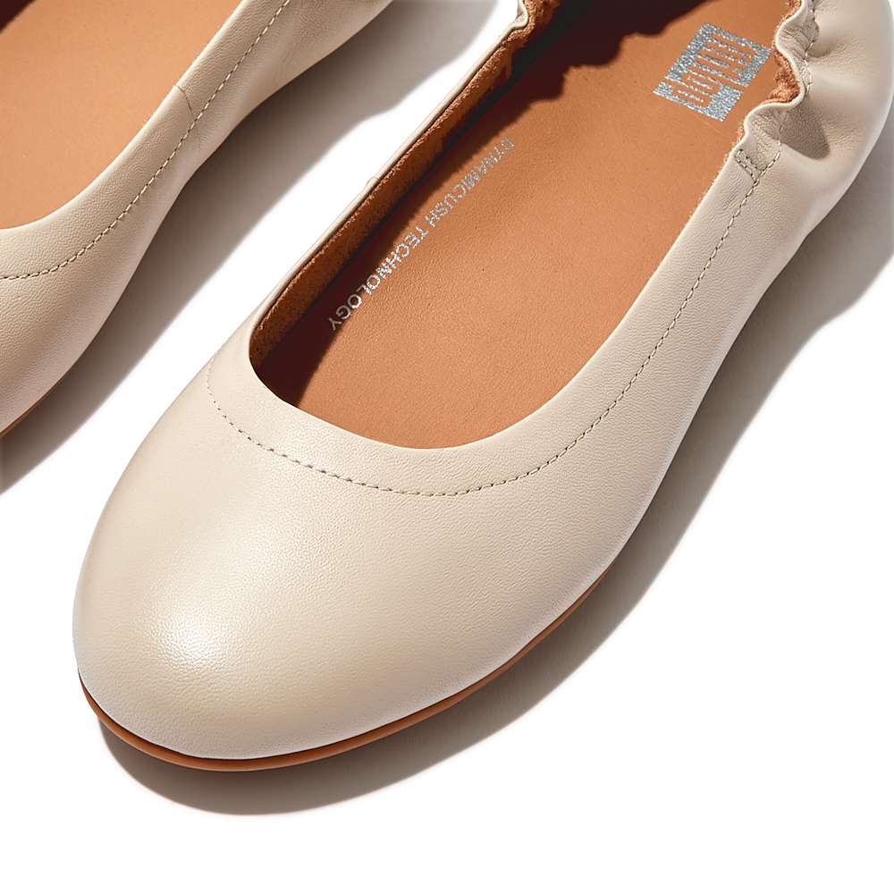 Women's Fitflop ALLEGRO Soft Leather Ballet Flats Grey Beige | Ireland-86794