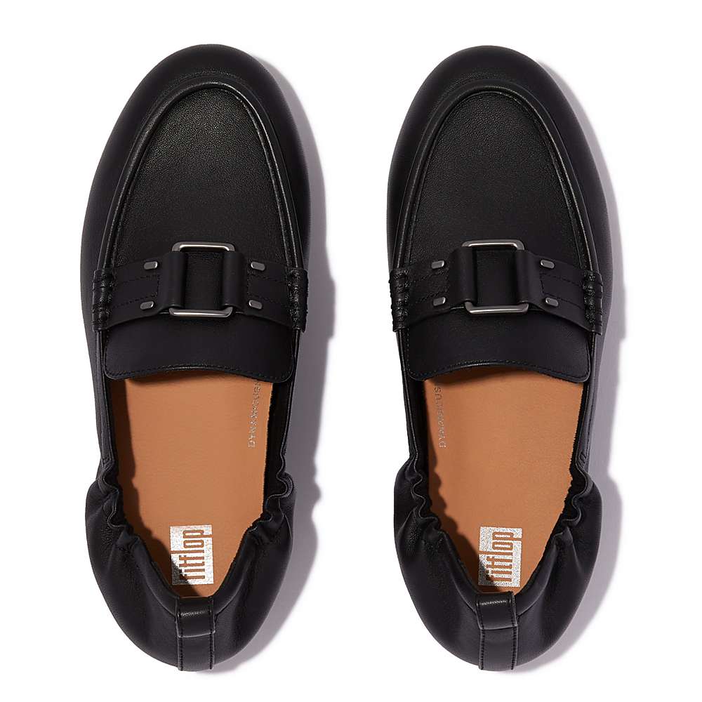 Women's Fitflop ALLEGRO Stud-Buckle Leather Loafers Black | Ireland-43867