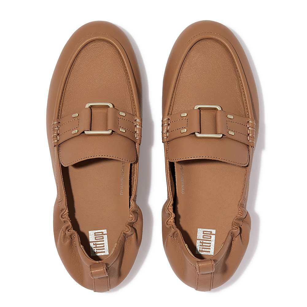 Women's Fitflop ALLEGRO Stud-Buckle Leather Loafers Brown | Ireland-80567