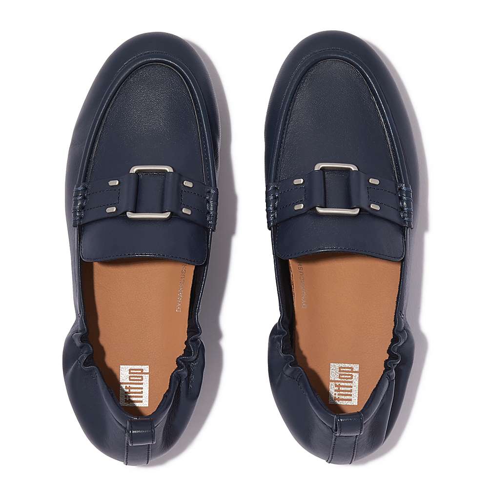 Women's Fitflop ALLEGRO Stud-Buckle Leather Loafers Navy | Ireland-84235