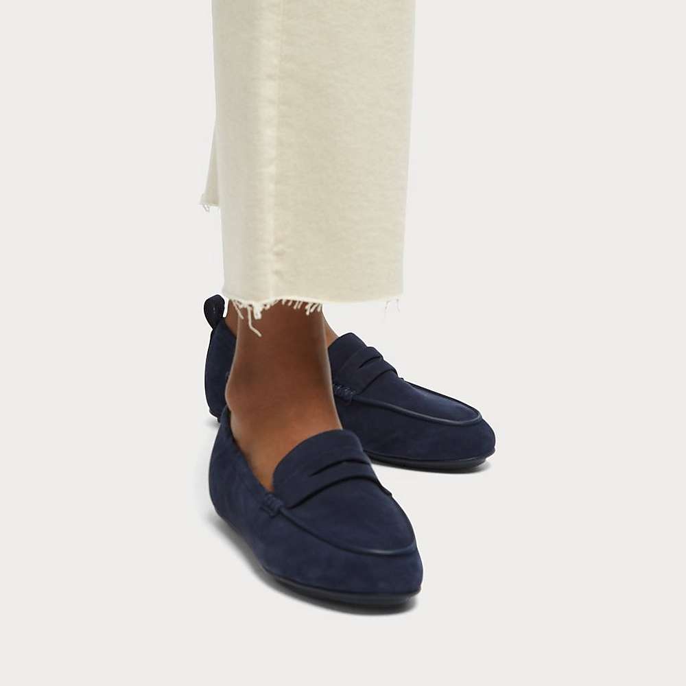 Women's Fitflop ALLEGRO Suede Penny Loafers Navy | Ireland-16407