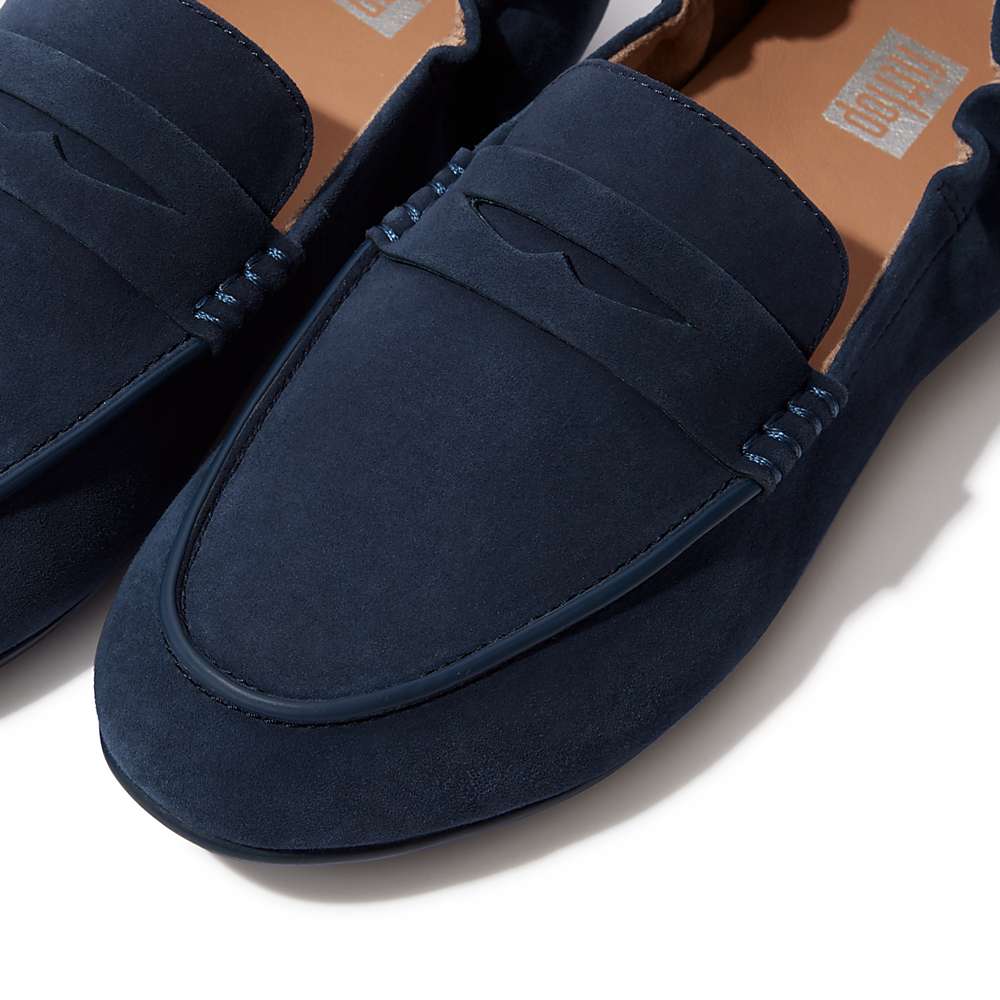 Women's Fitflop ALLEGRO Suede Penny Loafers Navy | Ireland-16407