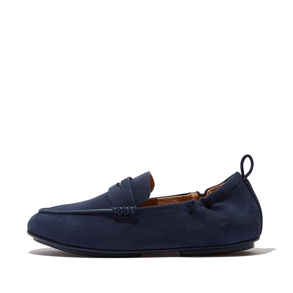 Women\'s Fitflop ALLEGRO Suede Penny Loafers Navy | Ireland-16407