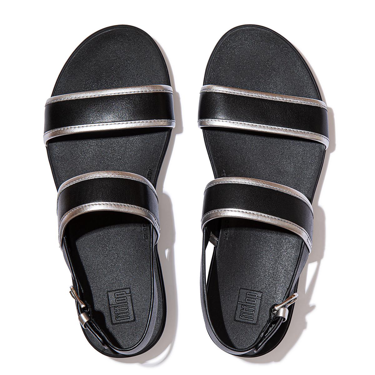 Women's Fitflop BARRA Metallic Back-Strap Sandals Black | Ireland-19205