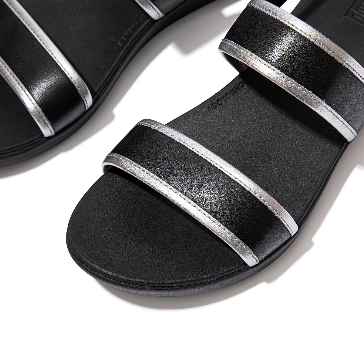 Women's Fitflop BARRA Metallic Back-Strap Sandals Black | Ireland-19205