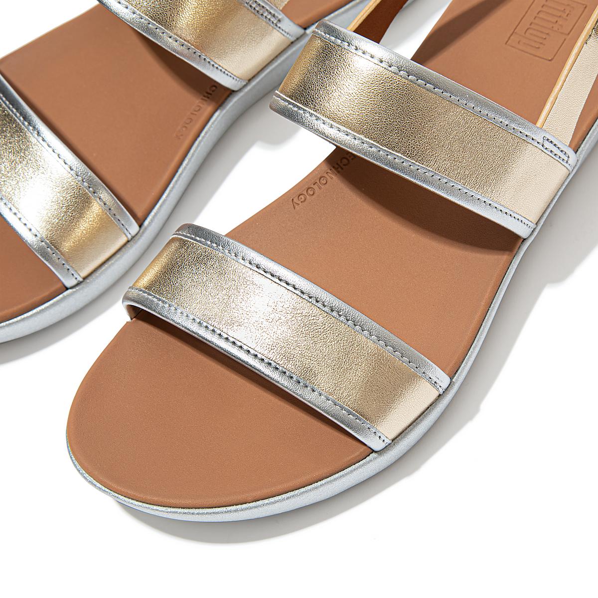 Women's Fitflop BARRA Metallic Back-Strap Sandals Brown/Gold | Ireland-70352