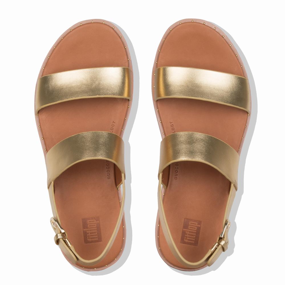 Women's Fitflop BARRA Metallic Leather Back-Strap Sandals Gold | Ireland-87639