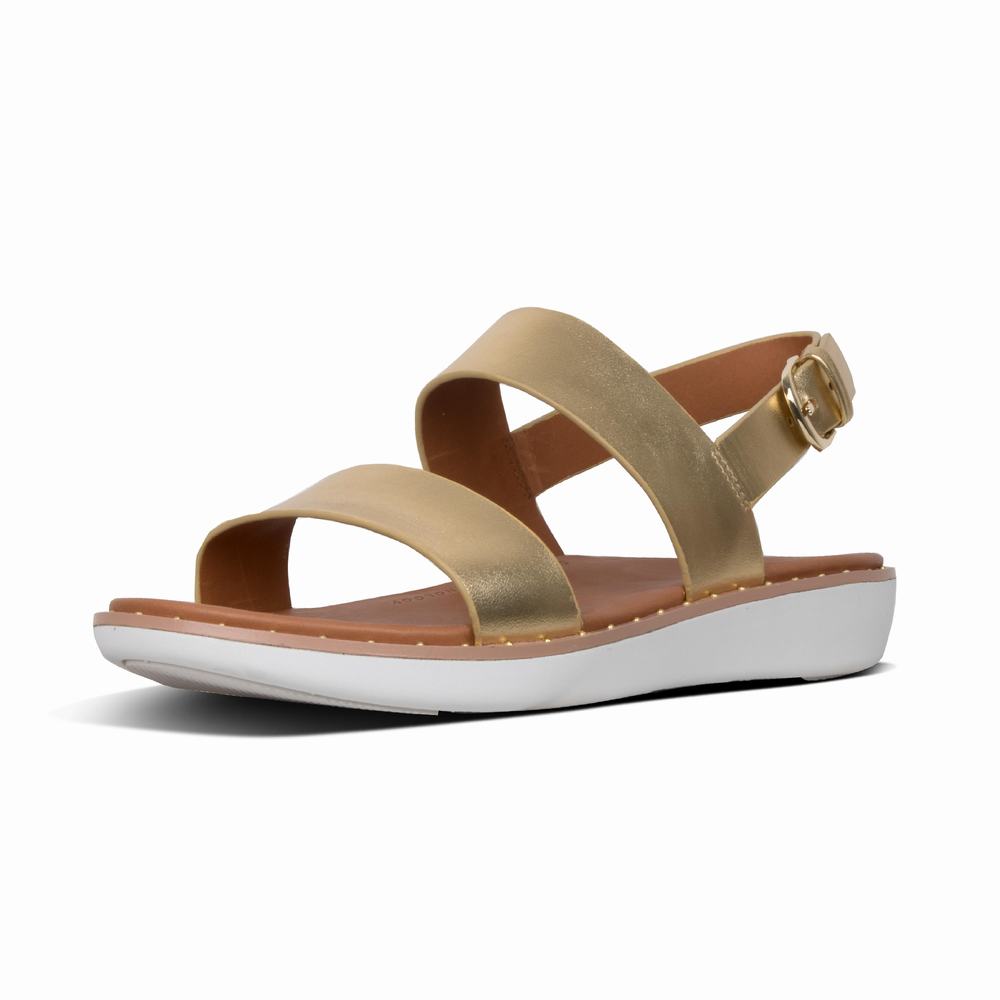 Women's Fitflop BARRA Metallic Leather Back-Strap Sandals Gold | Ireland-87639