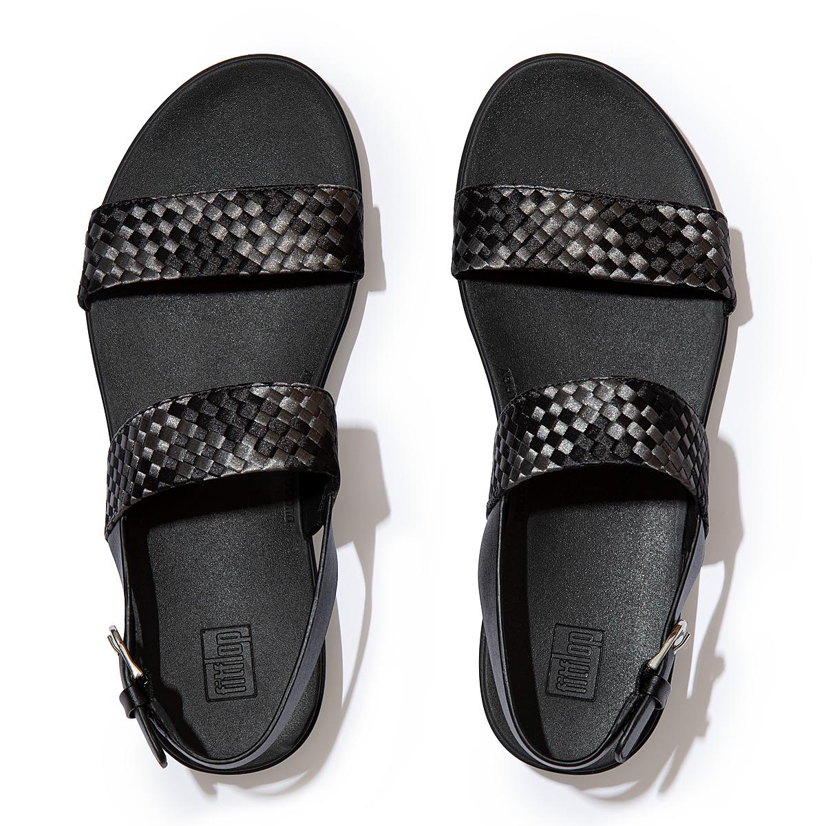 Women's Fitflop BARRA Silky Weave Back-Strap Sandals Black | Ireland-34526