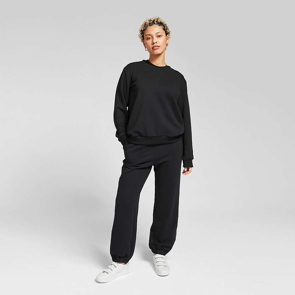 Women's Fitflop BASIC THREADS Crew Sweatshirt Black | Ireland-71245