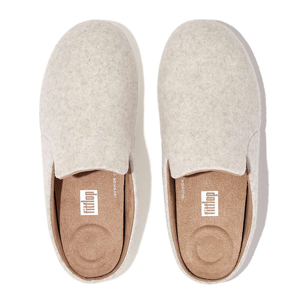 Women's Fitflop CHRISSIE II Haus Felt Slippers White | Ireland-70524