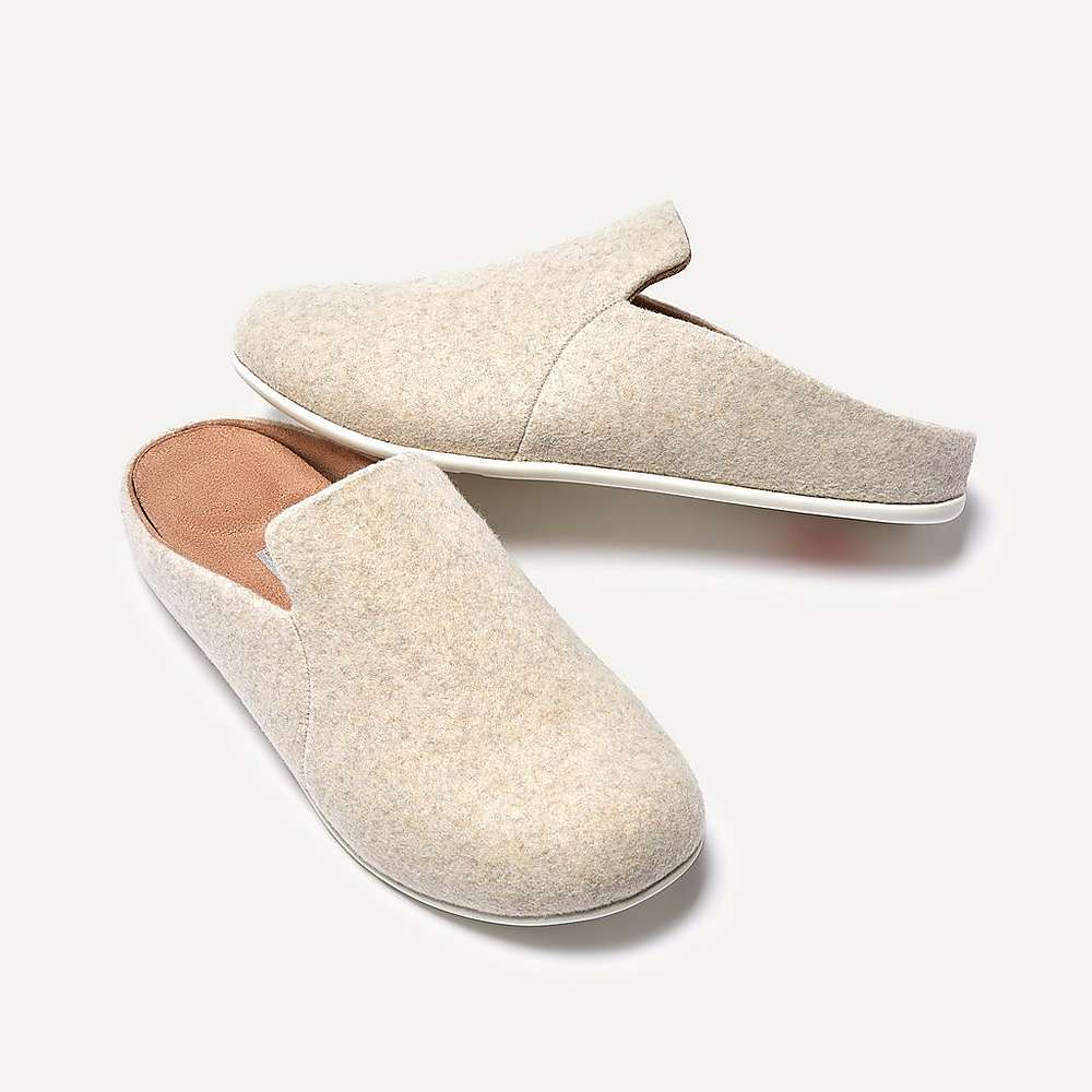 Women's Fitflop CHRISSIE II Haus Felt Slippers White | Ireland-70524