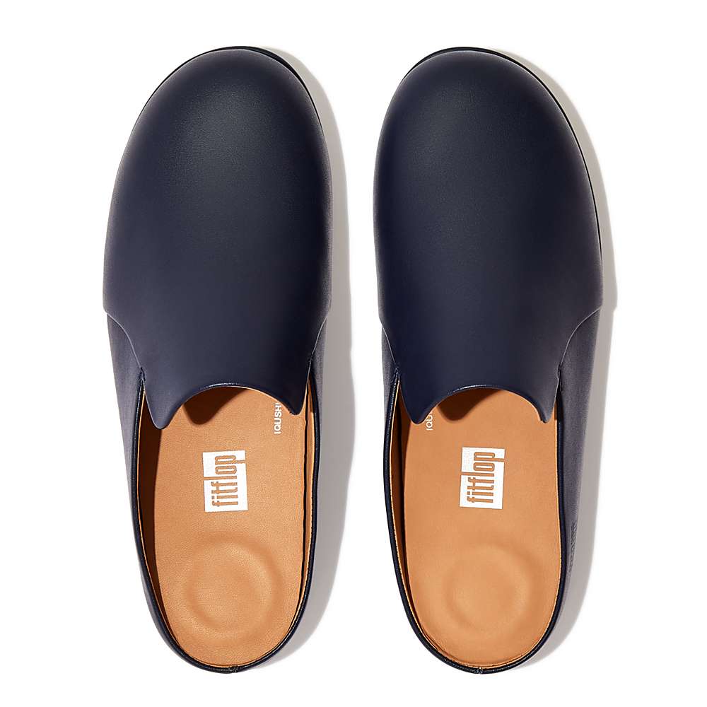 Women's Fitflop CHRISSIE II Haus Leather Slippers Navy | Ireland-75412