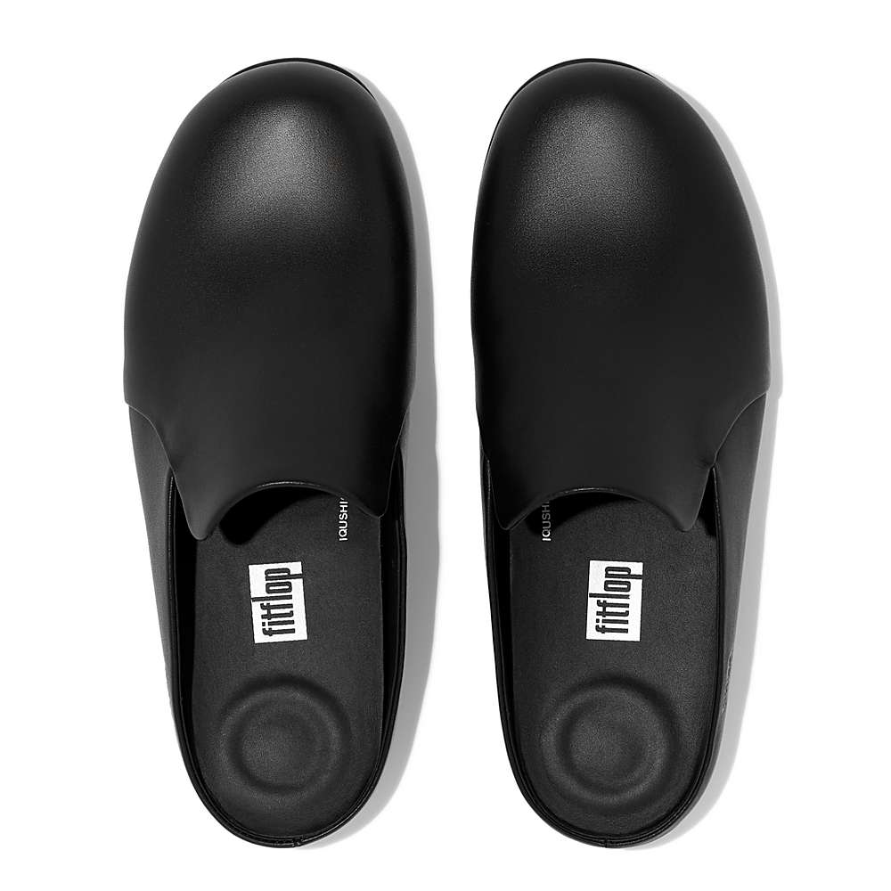 Women's Fitflop CHRISSIE II Haus Leather Slippers Black | Ireland-93054