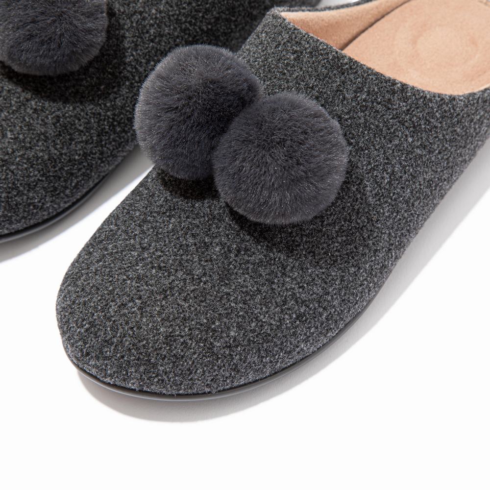 Women's Fitflop CHRISSIE Pom-Pom Felt Slippers Grey | Ireland-74102