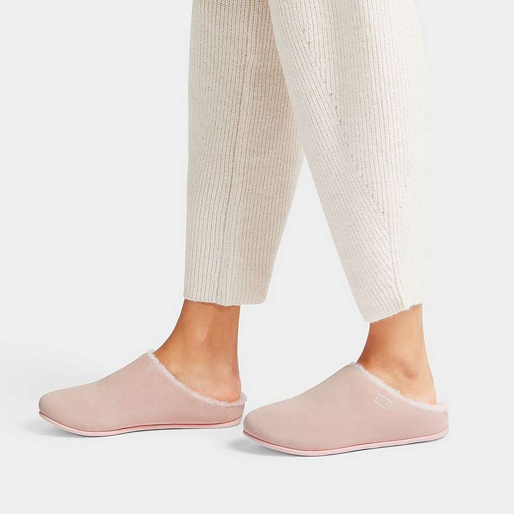 Women's Fitflop CHRISSIE Shearling-Lined Suede Slippers Pink | Ireland-30241