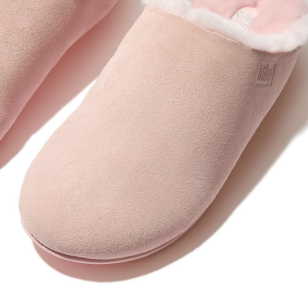 Women's Fitflop CHRISSIE Shearling-Lined Suede Slippers Pink | Ireland-30241