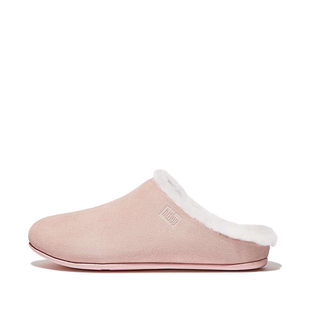 Women\'s Fitflop CHRISSIE Shearling-Lined Suede Slippers Pink | Ireland-30241