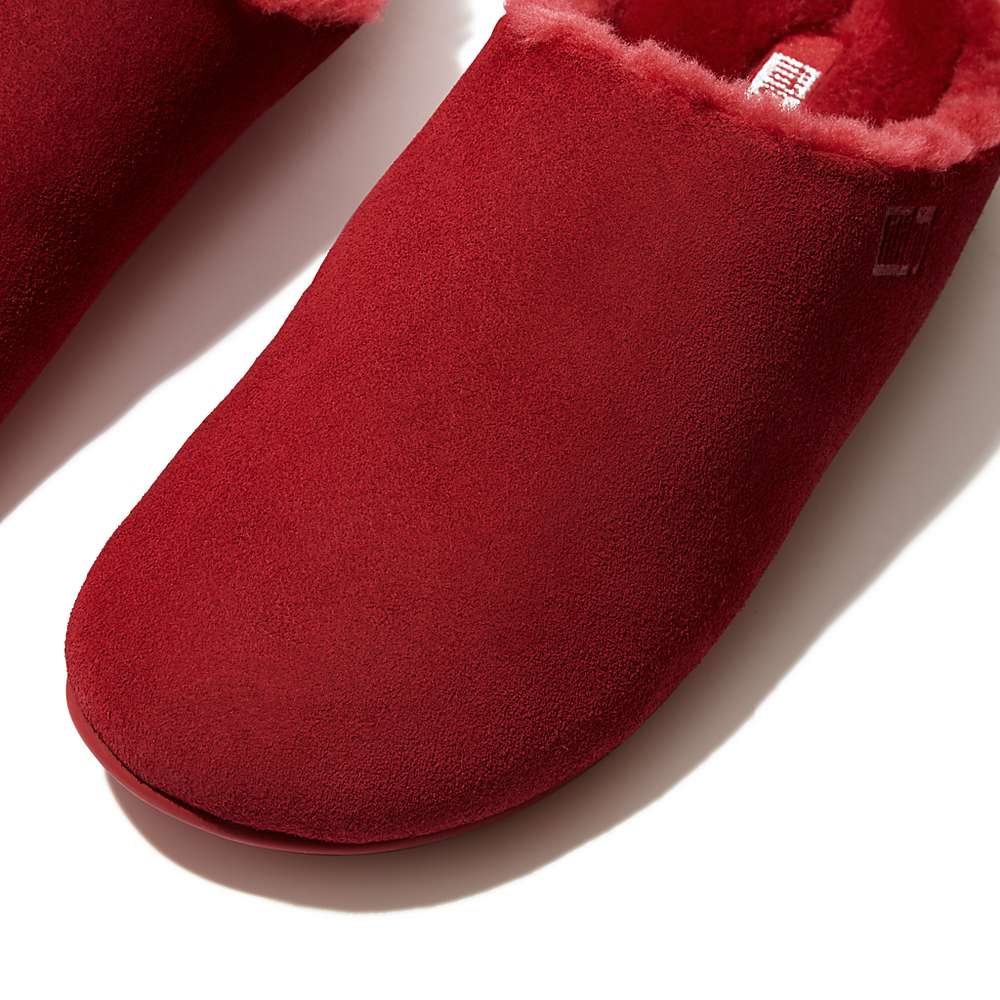 Women's Fitflop CHRISSIE Shearling-Lined Suede Slippers Red | Ireland-81567