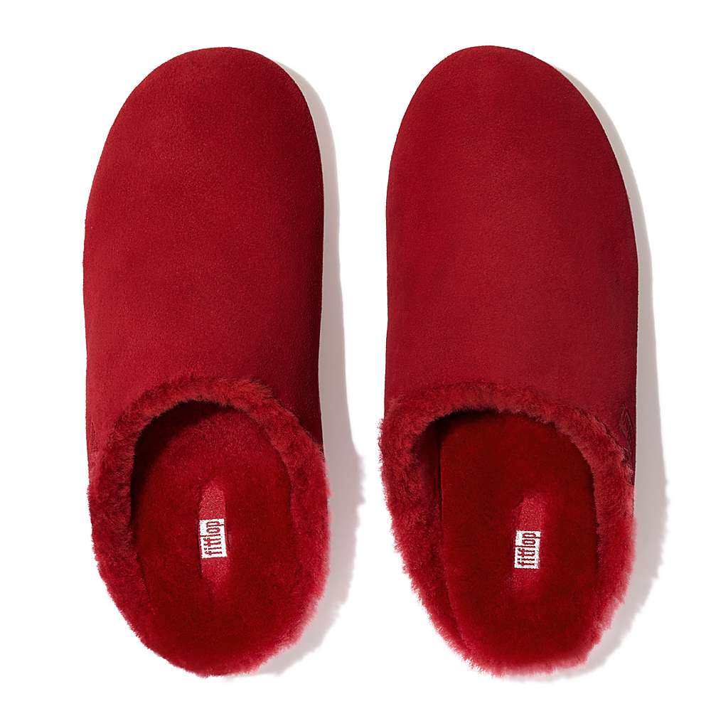 Women's Fitflop CHRISSIE Shearling-Lined Suede Slippers Red | Ireland-81567