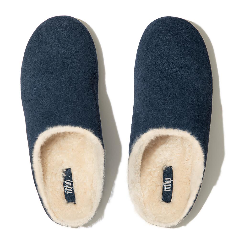 Women's Fitflop CHRISSIE Shearling Suede Slippers Navy | Ireland-05782